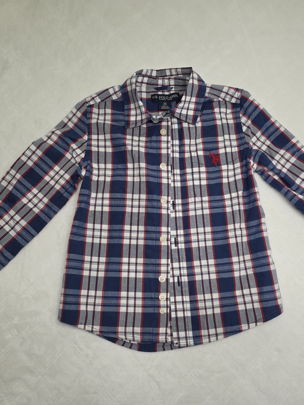 U.S. Polo Assn. Navy, White & Red Plaid Long-Sleeve Button-Down Shirt